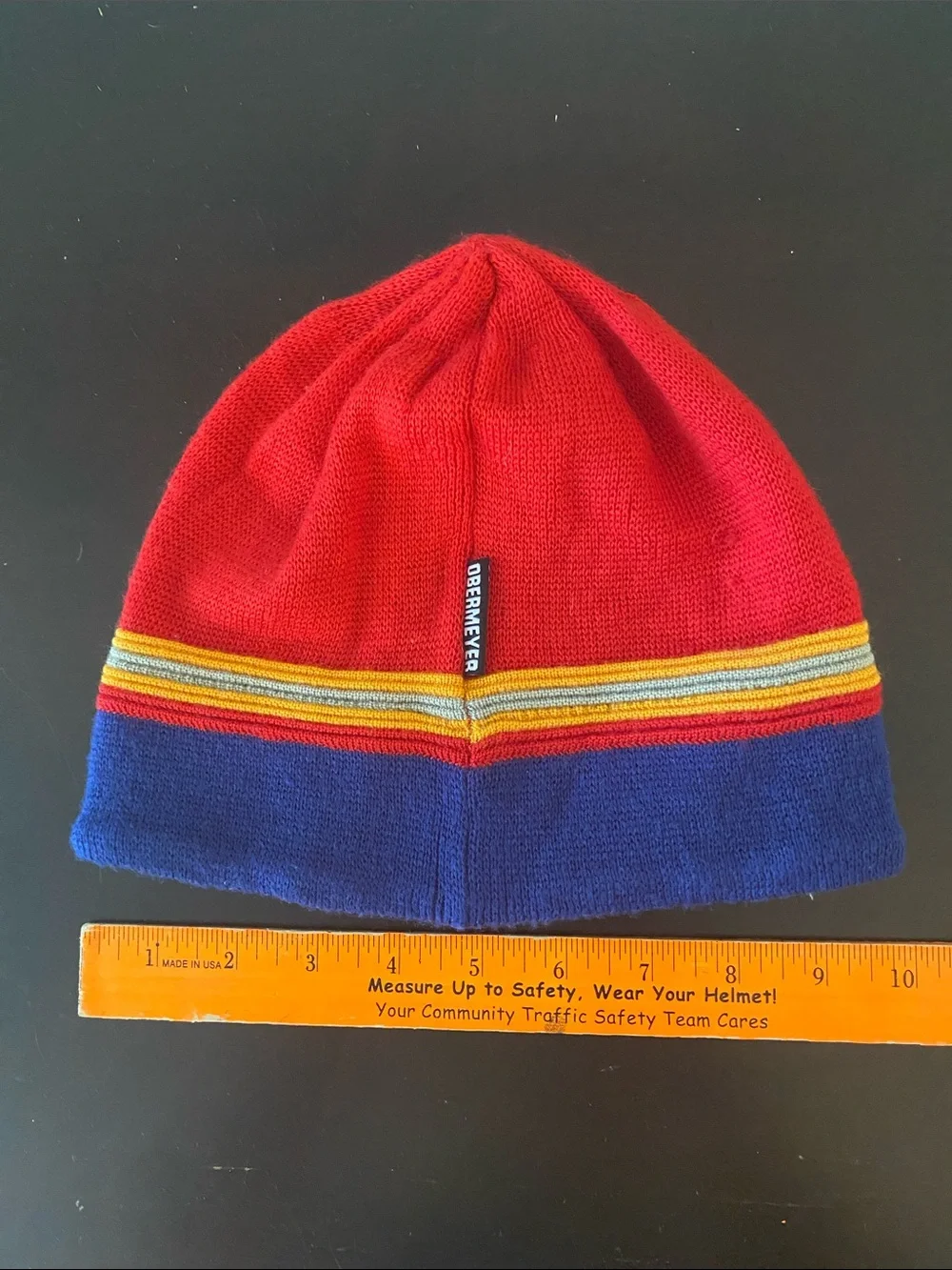 Obermeyer Red, Blue & Yellow Stripe Knit Kids Beanie